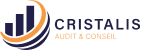 Logo Cristalis Audit & Conseil : un globe bleu avec une courbe orange, un graphique à barres et le texte 'CRISTALIS AUDIT & CONSEIL'.